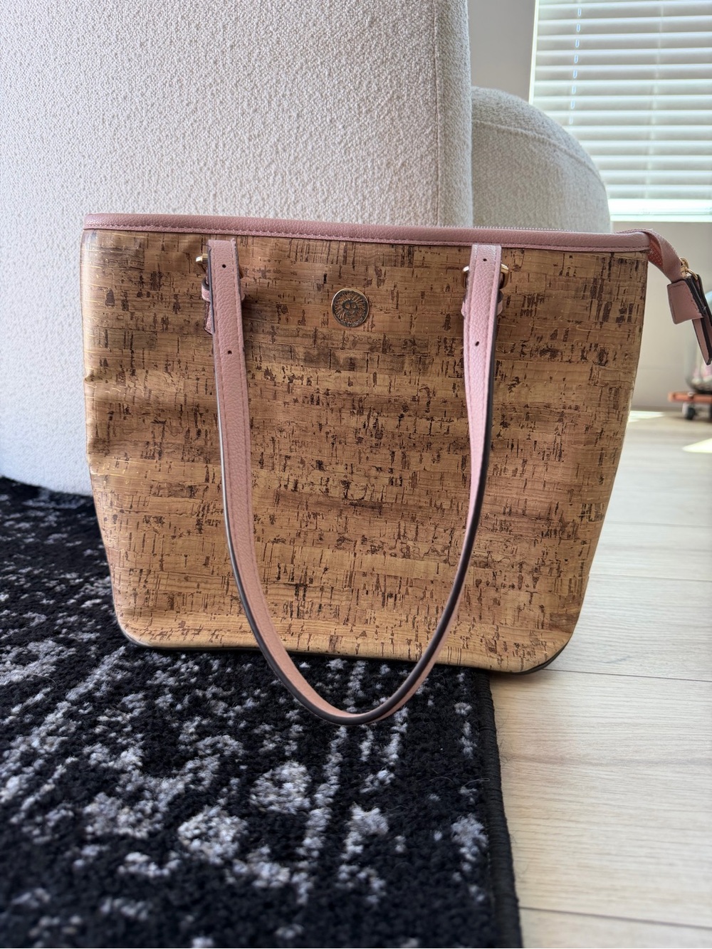 Anne Klein Faux Cork Tote Bag with Pink Trim